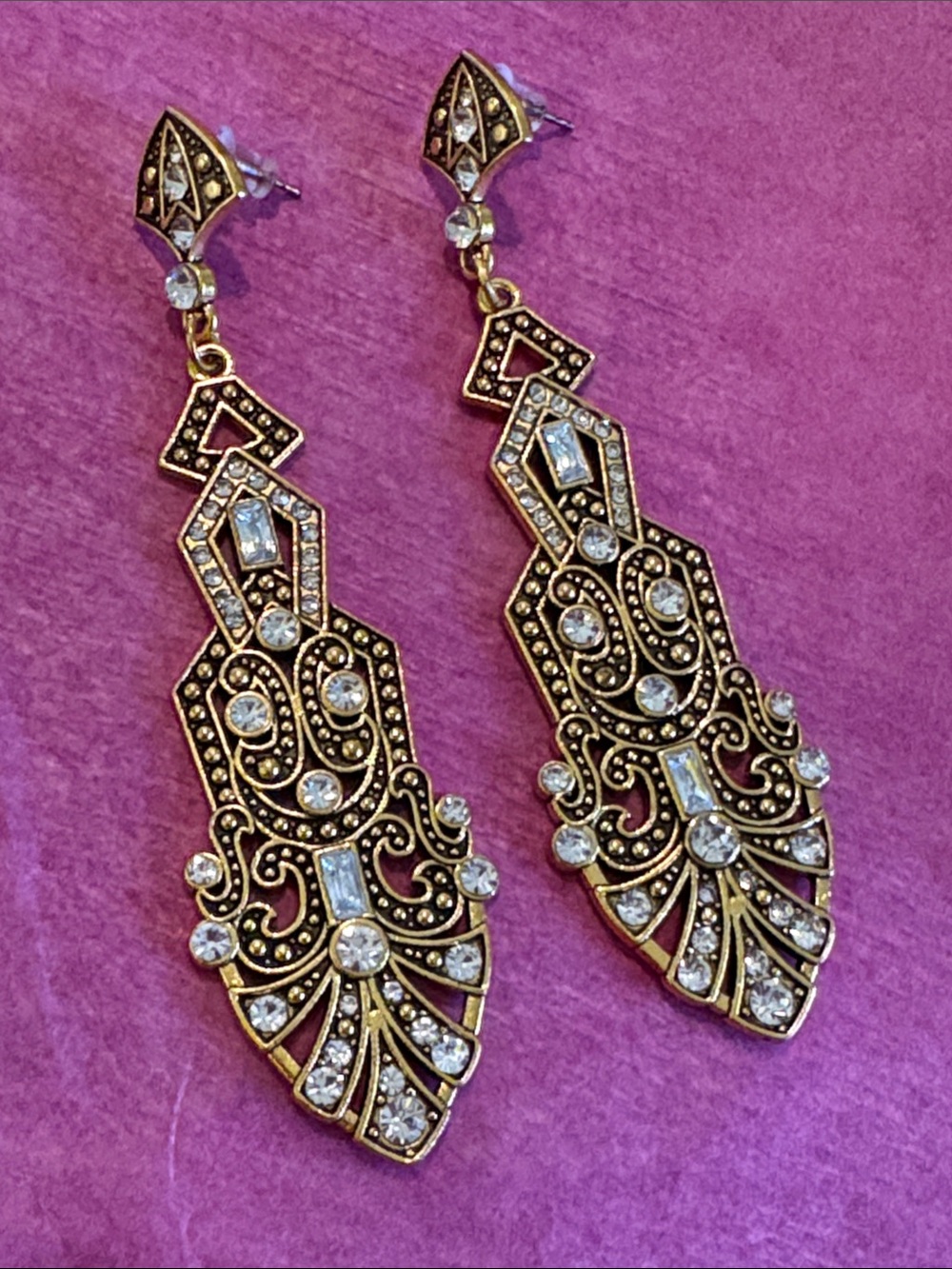 Art deco style earrings, gold tone